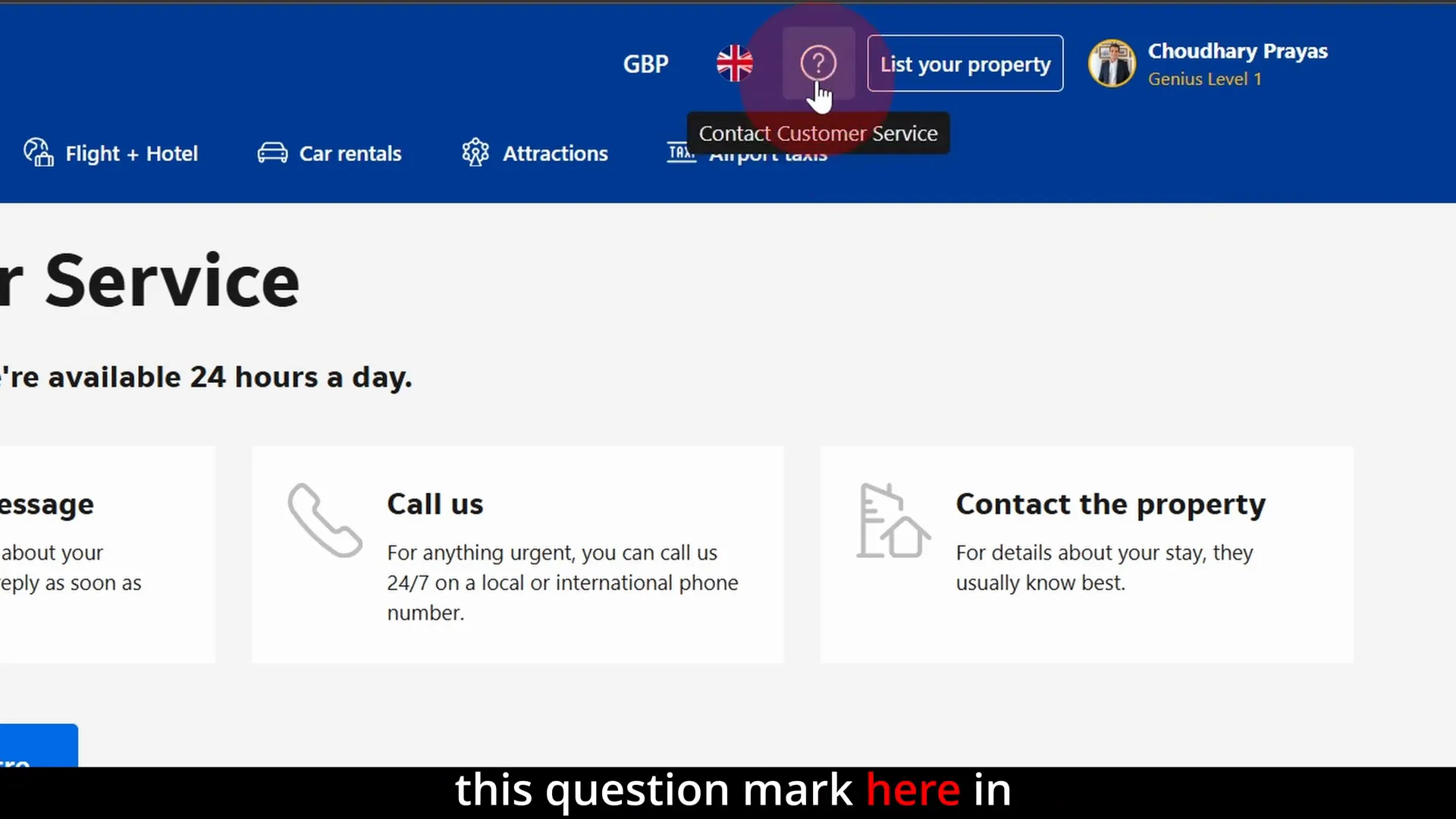 Question mark icon for Booking.com customer service