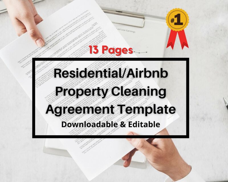 Professional Residential Property Cleaning Service Agreement Template - Contract for Cleaners and Clients Airbnb Vrbo Booking.com Hosts