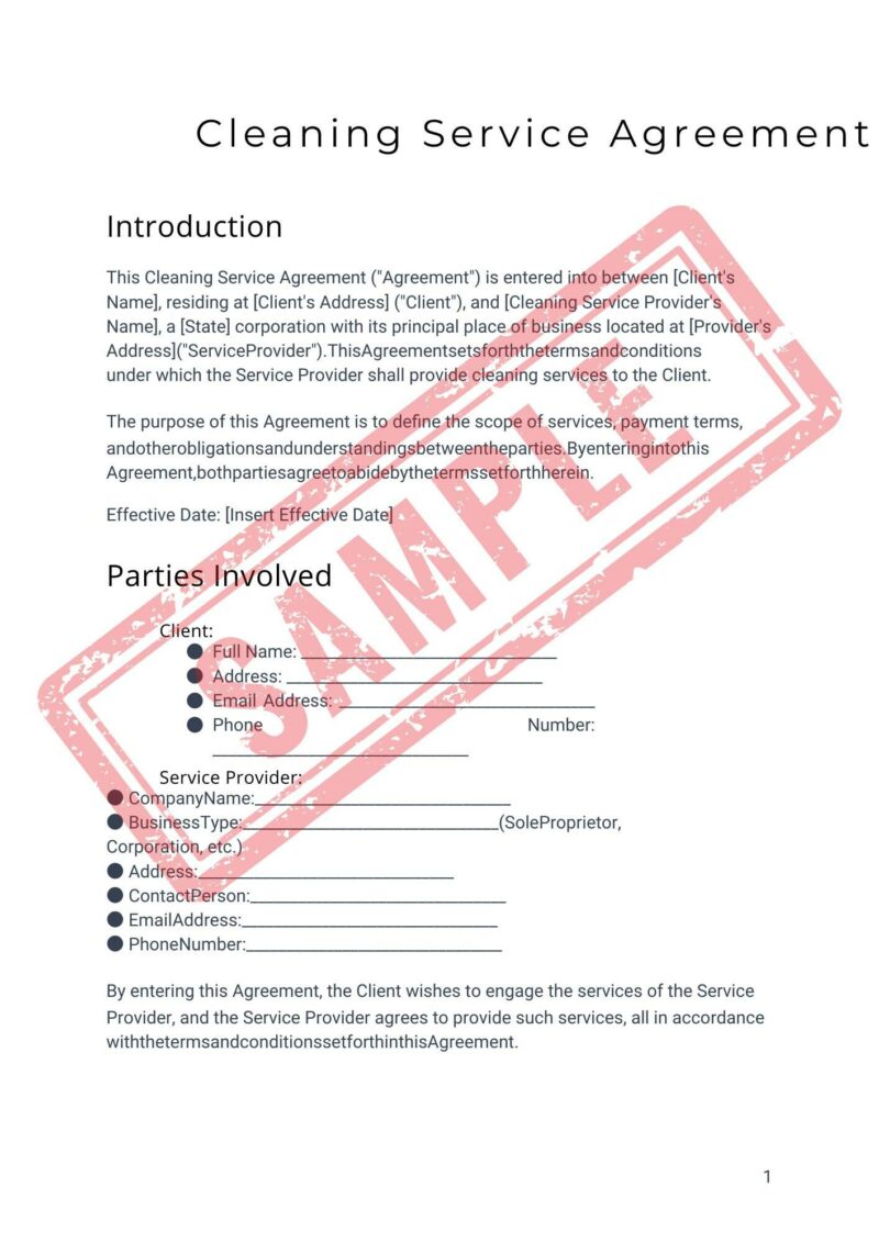 Professional Residential Property Cleaning Service Agreement Template - Contract for Cleaners and Clients Airbnb Vrbo Booking.com Hosts - Image 2