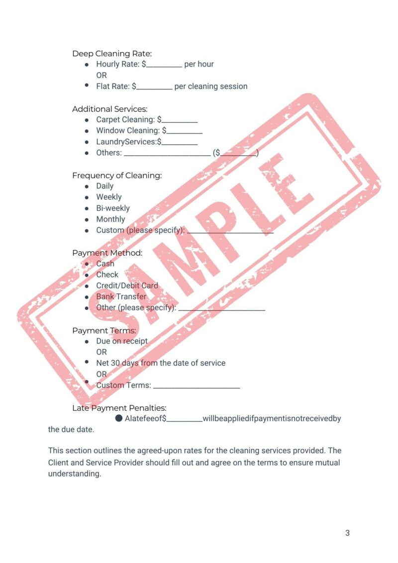 Professional Residential Property Cleaning Service Agreement Template - Contract for Cleaners and Clients Airbnb Vrbo Booking.com Hosts - Image 3