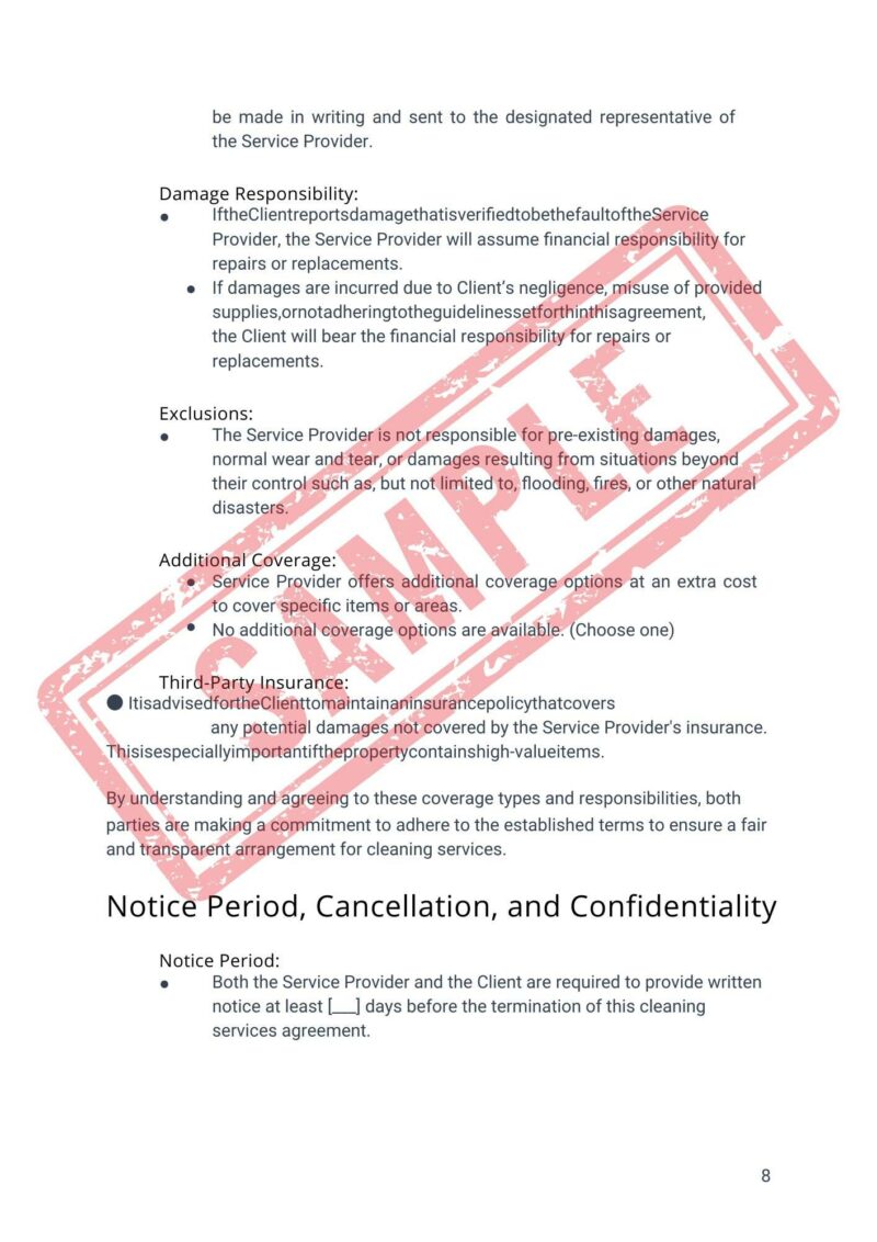 Professional Residential Property Cleaning Service Agreement Template - Contract for Cleaners and Clients Airbnb Vrbo Booking.com Hosts - Image 6