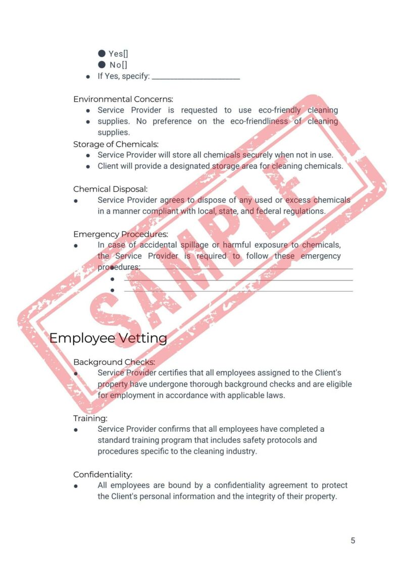 Professional Residential Property Cleaning Service Agreement Template - Contract for Cleaners and Clients Airbnb Vrbo Booking.com Hosts - Image 5