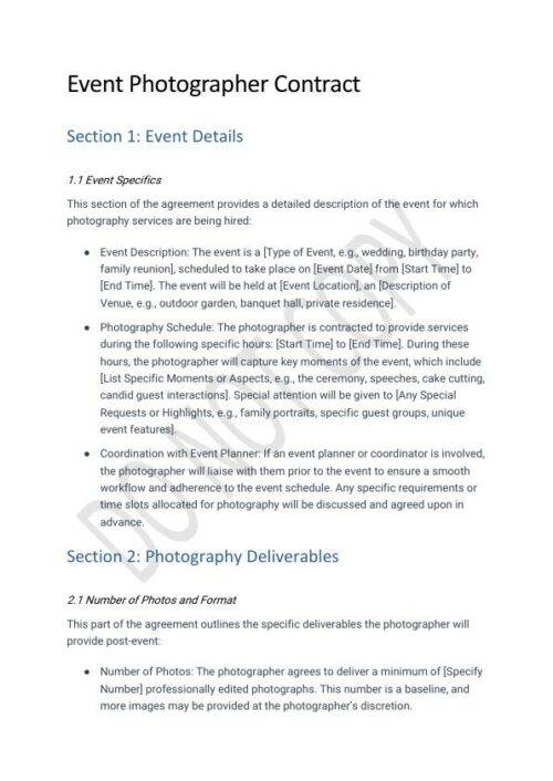 Event Photographer Contract Template STR Specialist Event Photographer Contract Template STR Specialist