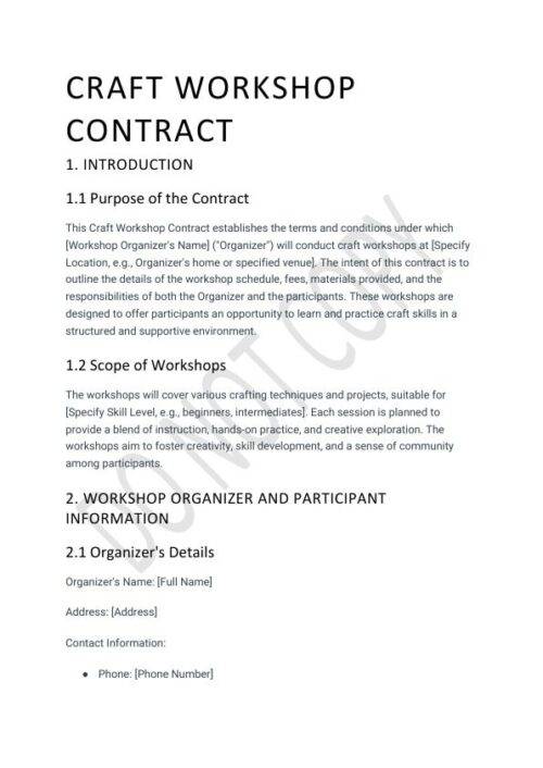 Craft Workshop Agreement Template: STR Specialist Craft Workshop Agreement Template: STR Specialist