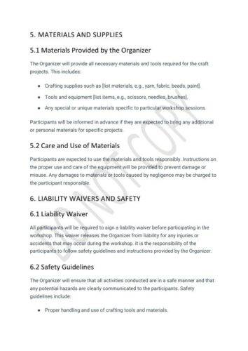 Craft Workshop Agreement Template: STR Specialist Craft Workshop Agreement Template: STR Specialist